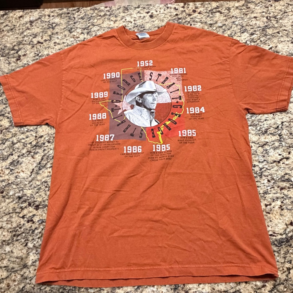George Strait Mens XL Burnt Orange Graphic T-Shirt Country Music Career Awards v